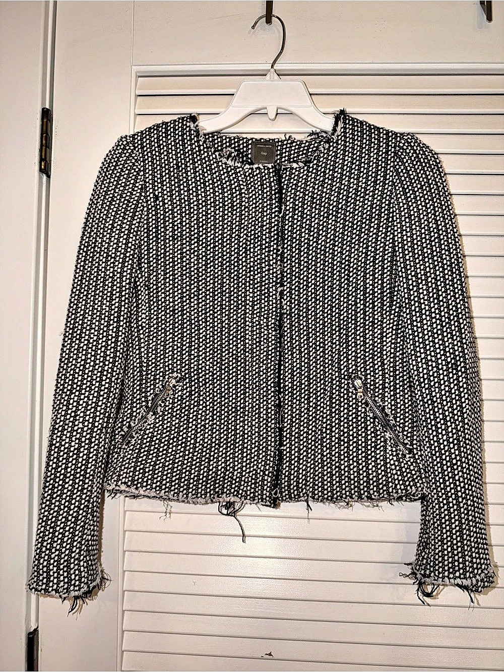 Gap Raw-edge Tweed Jacket Black & White Size 4